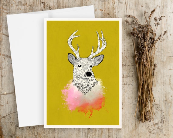 Deer Note Cards - Greeting Cards - Deer drawing - blank cards for thank you, thinking of you, wedding, abstract, nature, set of 10 cards