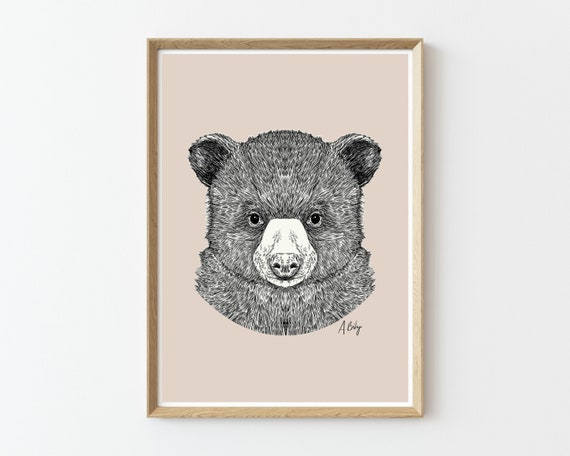 Bear Cub Art Print | Baby Animal Wall Art | Customizable Prints | Drawing | Modern Animal art | Nature Prints | Large Wall Art | bear art