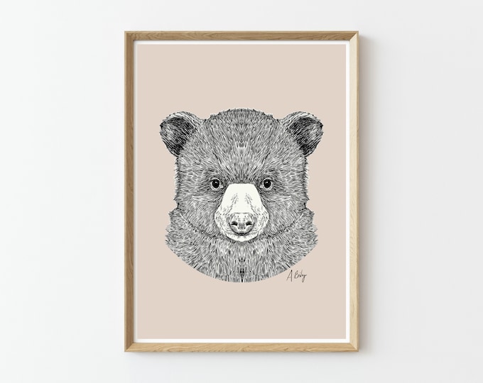 Bear Cub Art Print | Baby Animal Wall Art | Customizable Prints | Drawing | Modern Animal art | Nature Prints | Large Wall Art | bear art