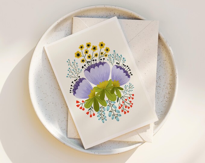 Lilac Bloom Note Cards: Scandinavian Floral Art, Blank Inside