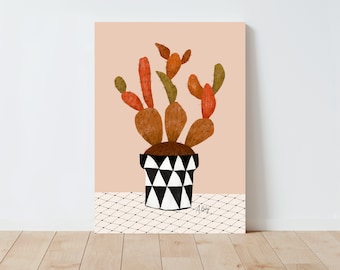 Colorful Potted Cactus Illustration Print - Cactus wall art - Botanical wall art - potted plant art - Modern - Large wall art - cactus print