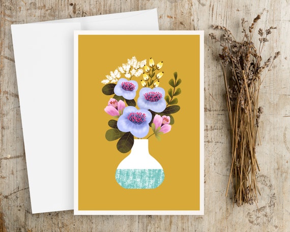 Floral Greeting Cards - Note Cards set - Folk art flowers - vintage bouquet flowers - blank for thank you, wedding, thinking of you cards