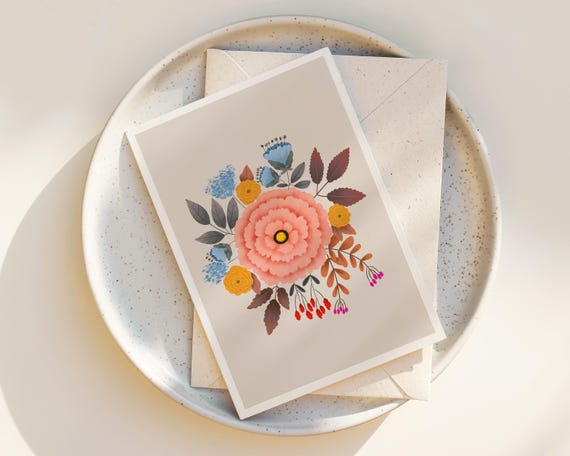 "Homegrown" - Whimsical Flowers Greeting Card with Envelope