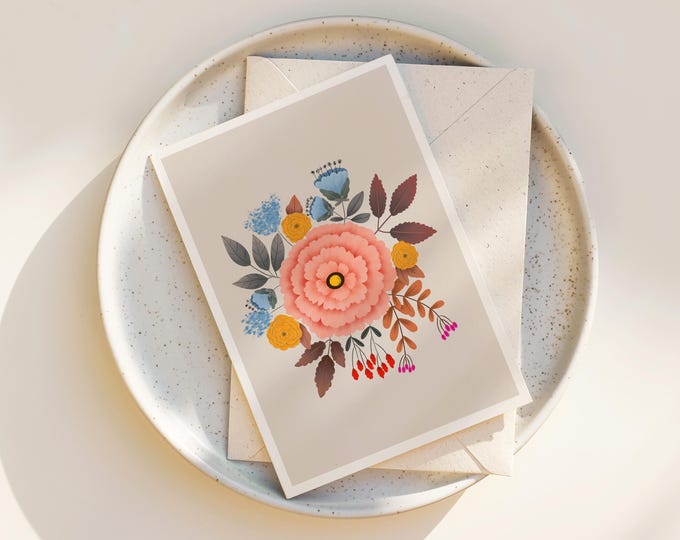 "Homegrown" - Whimsical Flowers Greeting Card with Envelope