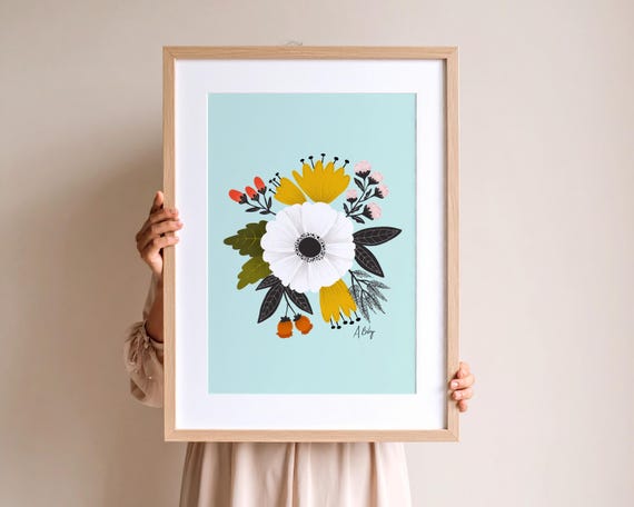 Whimsical Folk Art Flowers Wall Art - Cute Simple Floral Still Life Wall Art Print - Colorful Flowers Scandinavian Art Print - Nature Print