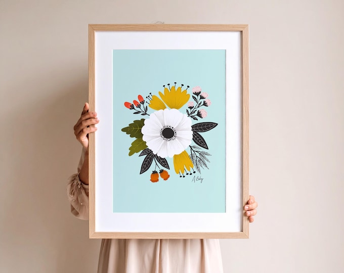 Folk Art Floral Print: Scandinavian Nature Wall Art