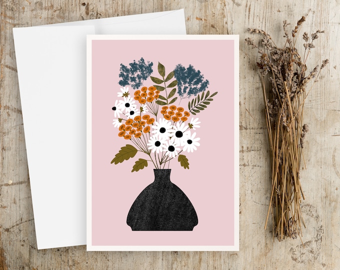 Botanical Greeting Card: Summer Wildflower Folk Art Note Card