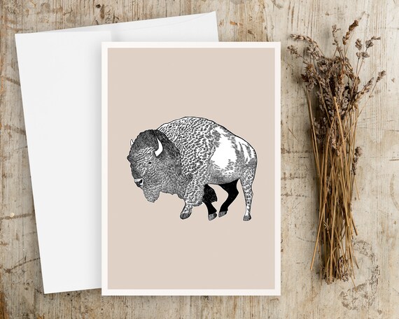 Bison Greeting Card | Blank Greeting card | Any Occasion Greeting Card | Animal Greeting Card | Bison Drawing | Bison | Boho Greeting Card