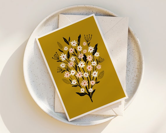 Scandinavian Flowers Greeting Cards - Note Card Set - Folk Art - Botanical Greeting Cards - Botanical Notecards - Floral - with envelopes
