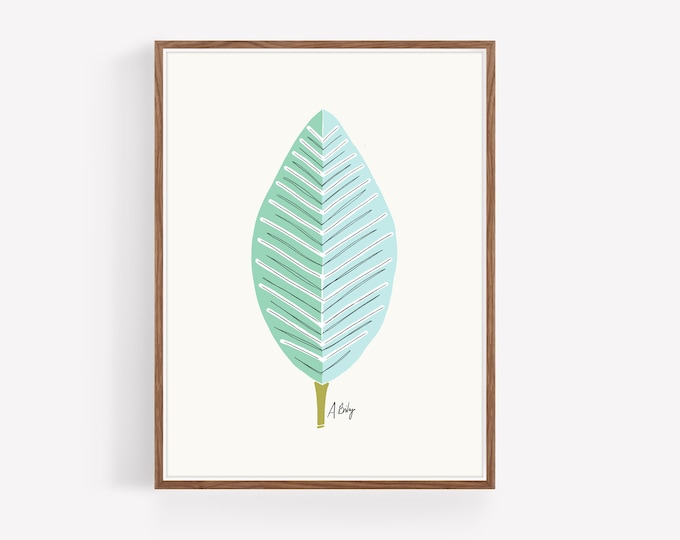 Scandinavian Leaf Art Print: Mid-Century Modern Whimsical Illustration