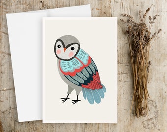 Folk Art Owl Notecards - Note Cards with Envelopes - Scandinavian Art - Owl - abstract - Folk art - Simple Artwork - Notecards set  - birds
