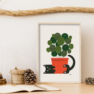 Funny Cat and Plant Wall Art Print Plants wall art Illustration Print Cat wall art Potted Plant Print Botanical wall art cute image 9