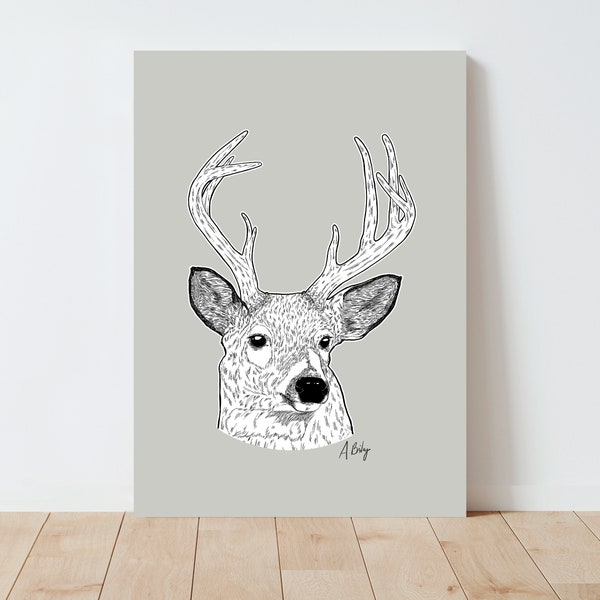 Mule Deer Wall Art Print | Illustration Print | Nature Wall art | Animal Print | Antlers | Simple Artwork | Pen and Ink | Farmhouse Decor