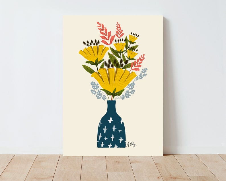 Scandinavian Flowers Wall Art Illustration Print Folk Art Scandinavian Decor Floral wall art Flower wall art Simple Artwork image 1