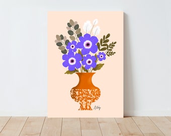 Scandinavian Flowers Wall Art Print - Floral Art - Modern - Abstract - Folk Art - Large wall art - Illustration Print - Scandinavian Artwork