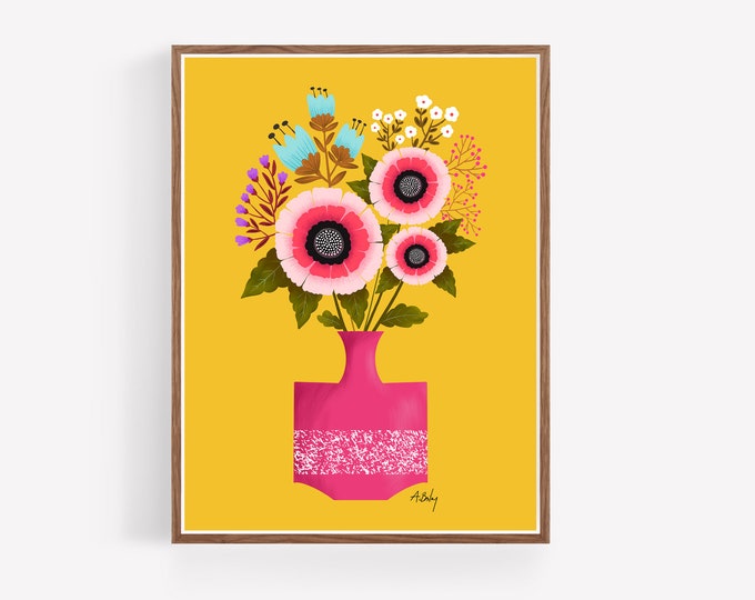 "Lifted Spirits" - Colorful Folk Art Illustration Print - Scandi Decor Art