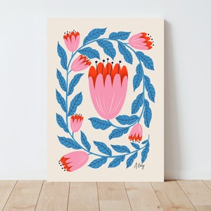 Folk Art Floral Print: Scandinavian Botanical Illustration