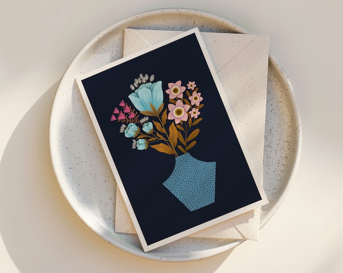 "Be You Beautiful" - Whimsical Floral Greeting Cards, Folk Art Flowers Note Cards, any occasion