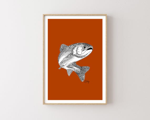 "Trout" - Trout Ink Drawing Wall Art Print