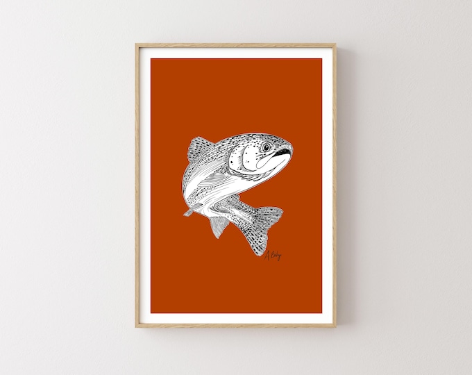 "Trout" - Trout Ink Drawing Wall Art Print