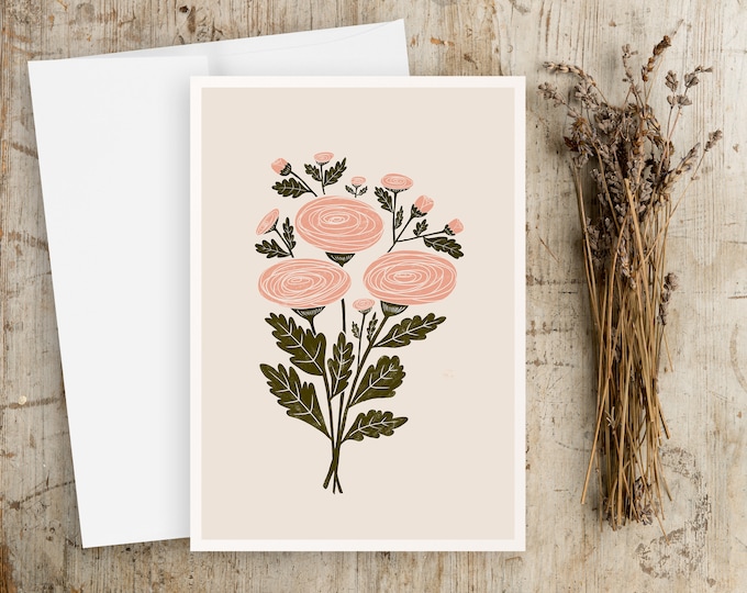 Ranunculus Bouquet Greeting Card Set: Scandinavian Folk Art Note Cards