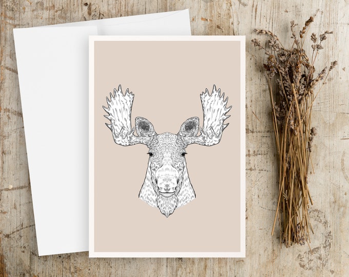 "Moose Portrait" - Ink Drawing Note Cards with Envelopes