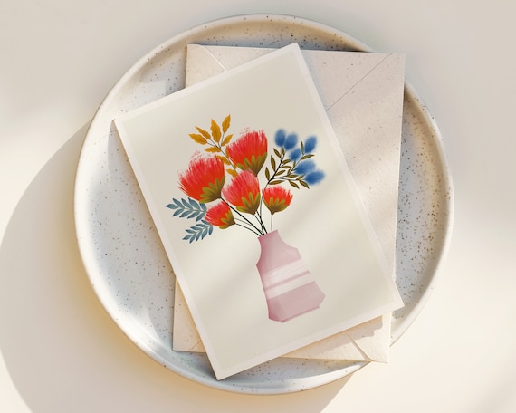 Whimsical Flowers Greeting Card - Floral Notecards - Blank Inside - Any Occasion - Greeting Cards with envelope - Cute Flowers - folk art