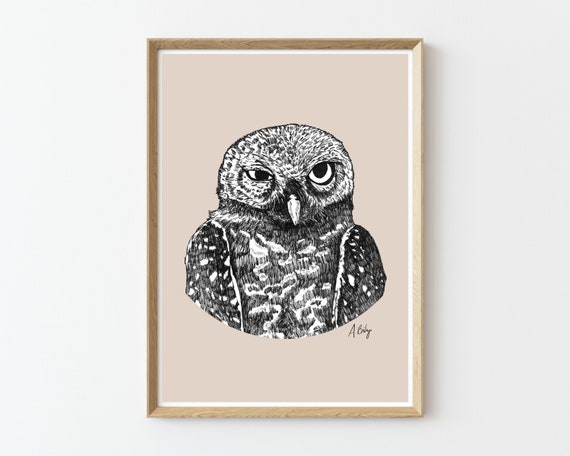 Spotted Owl Art Print | Owl Wall Art | Nature wall art | minimalist | owl wall art | Nature Prints | Large Wall Art | Ink Drawing | simple