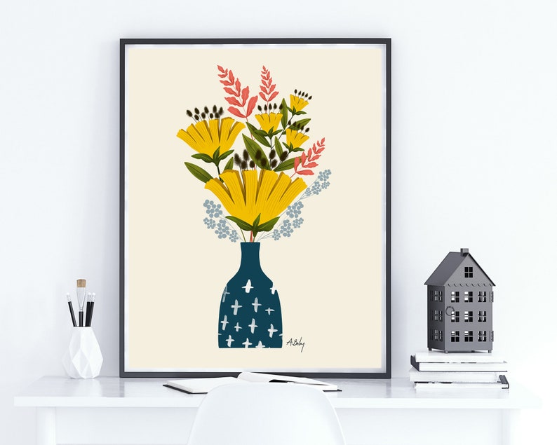 Scandinavian Flowers Wall Art Illustration Print Folk Art Scandinavian Decor Floral wall art Flower wall art Simple Artwork image 8