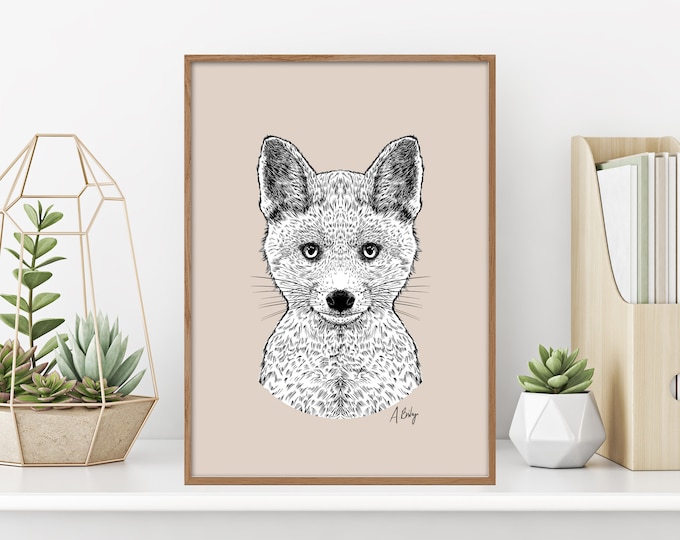 Baby Fox Art Print | Fox wall art | Customizable Prints | Nursery Prints | Wildlife Prints | Nature Prints | Large Wall Art | Custom