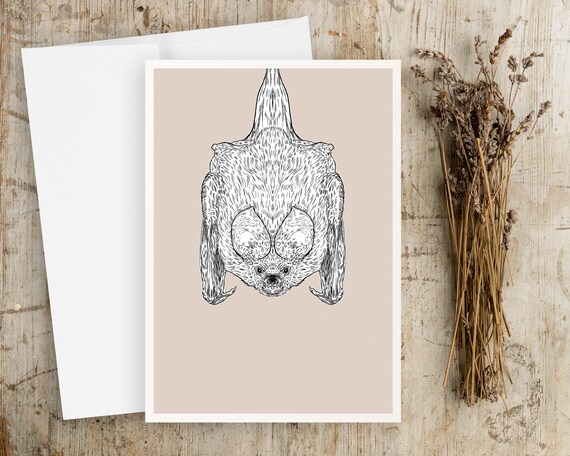 Bat Greeting Card | Blank Greeting card | Any Occasion Greeting Card | Animals Greeting Card | Drawing | hanging bat drawing | Bat art |