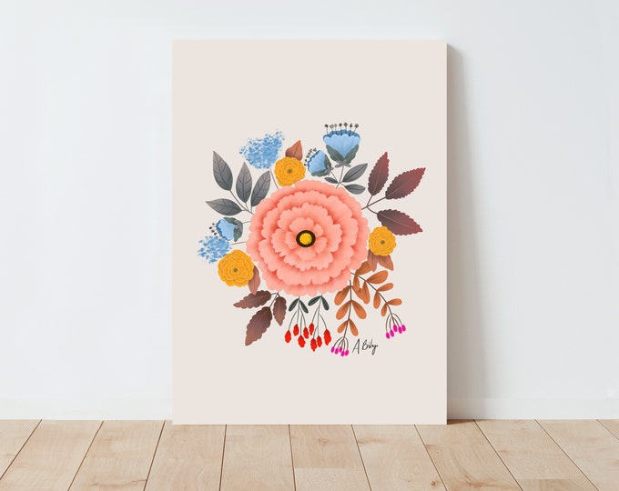 Scandinavian Floral Illustration Print: Pastel Folk Art