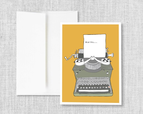 greeting cards, greeting card set, blank greeting card, cards, vintage typewriter, retro typewriter, blank card - "Typewriter Miss You"