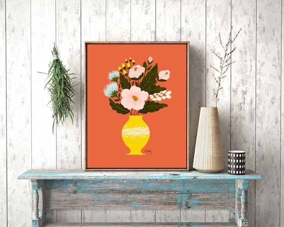 Whimsical Flowers Folk Art Print - Illustration - Floral - Boho Decor - Hygge Decor - Scandinavian Decor - Farmhouse Decor - Botanical art