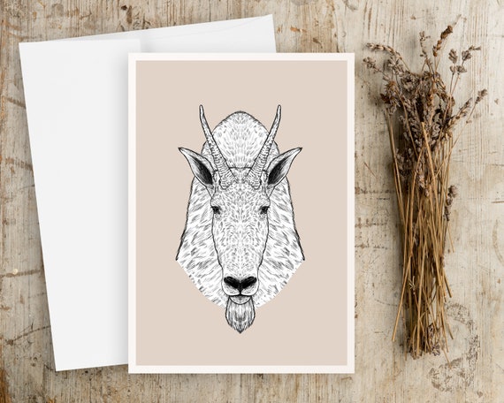 Mountain Goat Greeting Card | Blank Greeting card | Any Occasion Greeting Card | Animals Greeting Card |Drawing | Wildlife Greeting Card