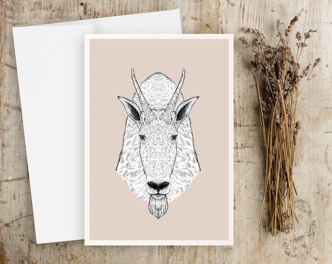 Mountain Goat Portrait Greeting Card: Wildlife Animal Drawing