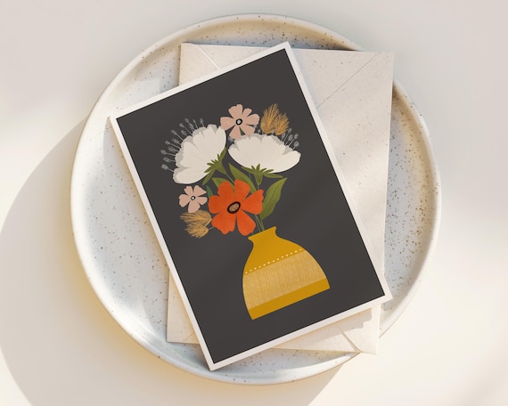 Whimsical Flowers Greeting Card - Floral Notecards - Blank Inside - Any Occasion - Greeting Cards with envelope - Cute Flowers - folk art