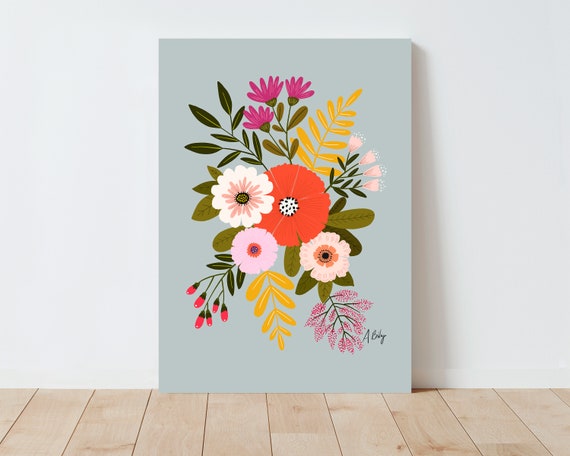 Folk Art Flowers Wall Art - Scandinavian Decor - Floral Print - Hygge Decor - Boho Decor - Large Wall Art - nature Print - feminine - girly