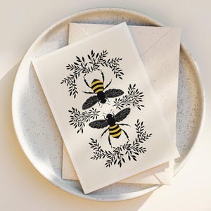 Whimsical Honey Bees Note Cards - Bee greeting cards - set of notecards - Cute Bees - blank inside any occasion - Honey Bee Drawing - Bees