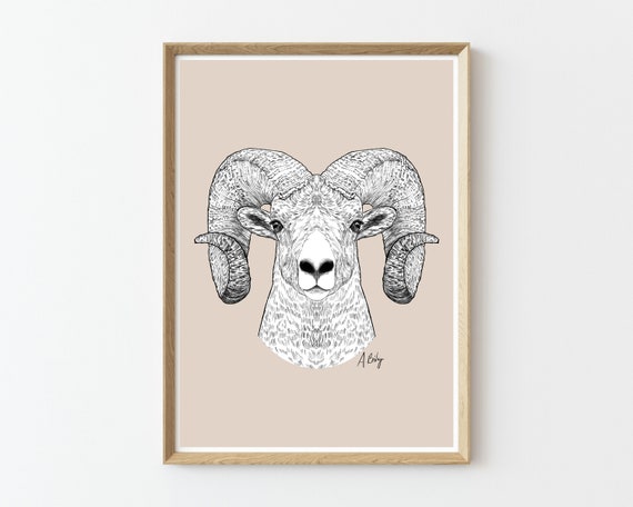 Modern Bighorn Sheep Wall Art | Animal Wall Art | nature wall decor | Drawing | Bighorn wall art | Nature Prints | Large Wall Art | modern