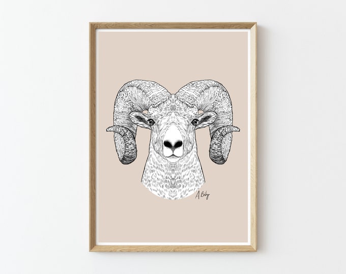 Modern Bighorn Sheep Wall Art | Animal Wall Art | nature wall decor | Drawing | Bighorn wall art | Nature Prints | Large Wall Art | modern