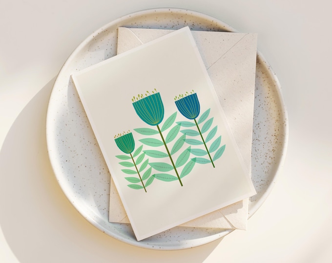 Scandinavian Floral Note Cards: Mid-Century Modern Folk Art