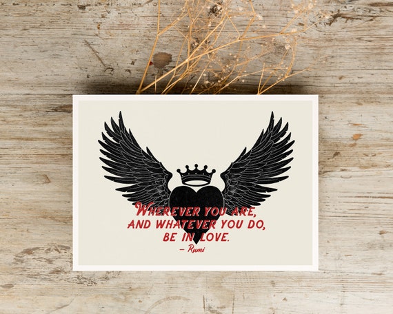 Rumi Quote Greeting Card - Inspirational Quote - Heart and Wings - Set of Notecards - Life quotes - Uplifting - positivity - blank inside