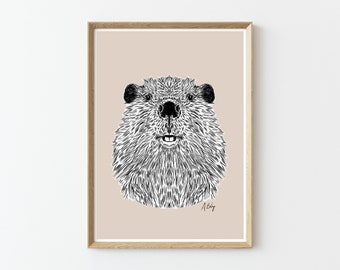 Beaver Art Print | Beaver Wall Art | Customizable Prints | Nursery Prints | Wildlife Prints | Nature Prints | Large Wall Art | Custom