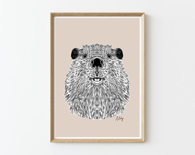 Beaver Art Print | Beaver Wall Art | Customizable Prints | Nursery Prints | Wildlife Prints | Nature Prints | Large Wall Art | Custom