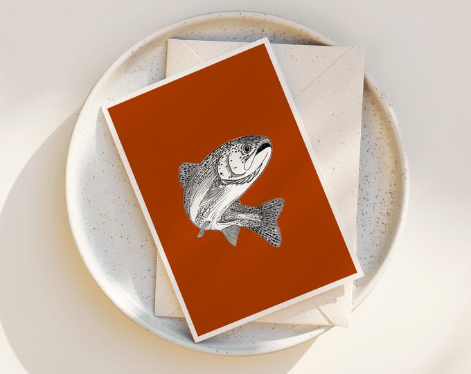 "Trout Portrait" -  Greeting Card Set: Delicate Fish Ink Drawing, Blank Note Cards