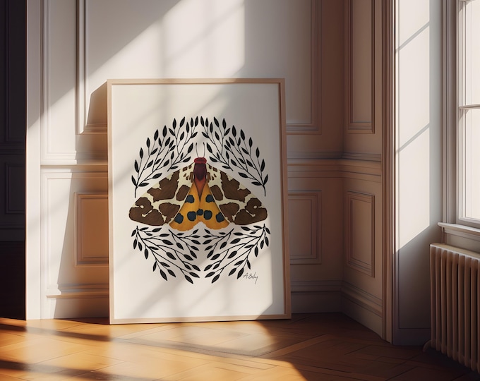 Giraffe Moth Art Print: Scandinavian Botanical Wall Decor