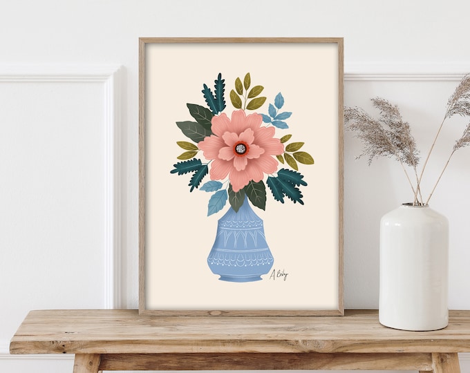 "Charming" - Whimsical Floral Illustration Print: Scandinavian Folk Art - Hygge Decor