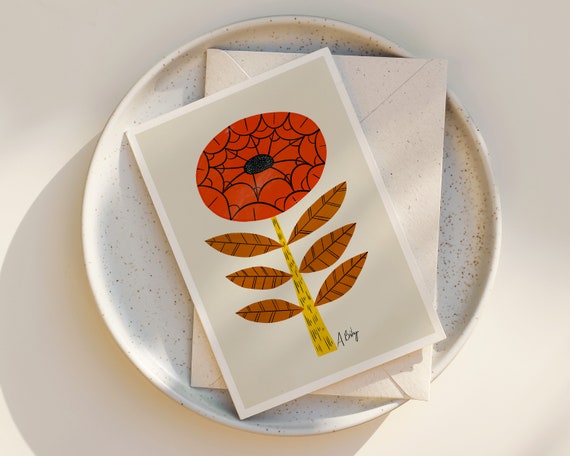 Whimsical Flowers Greeting Card - Floral Notecards - Blank Inside - Any Occasion - Greeting Cards with envelope - Cute - Simple - folk art