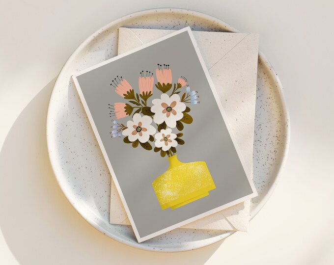 Scandinavian Floral Greeting Card Set: Folk Art Notecards with Envelopes